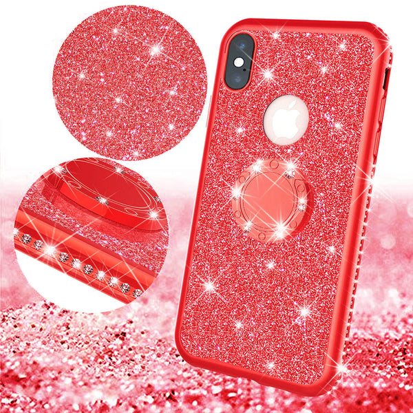apple iphone xs max glitter bling fashion 3 in 1 case - red - www.coverlabusa.com