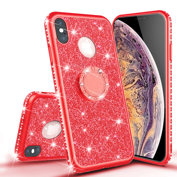 apple iphone xs glitter bling fashion 3 in 1 case - red - www.coverlabusa.com