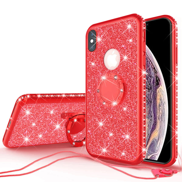 apple iphone xs glitter bling fashion 3 in 1 case - red - www.coverlabusa.com