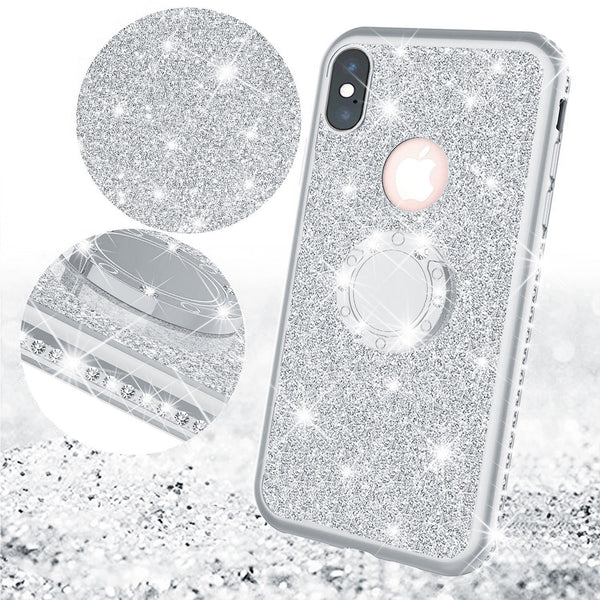 apple iphone xs glitter bling fashion 3 in 1 case - silver - www.coverlabusa.com