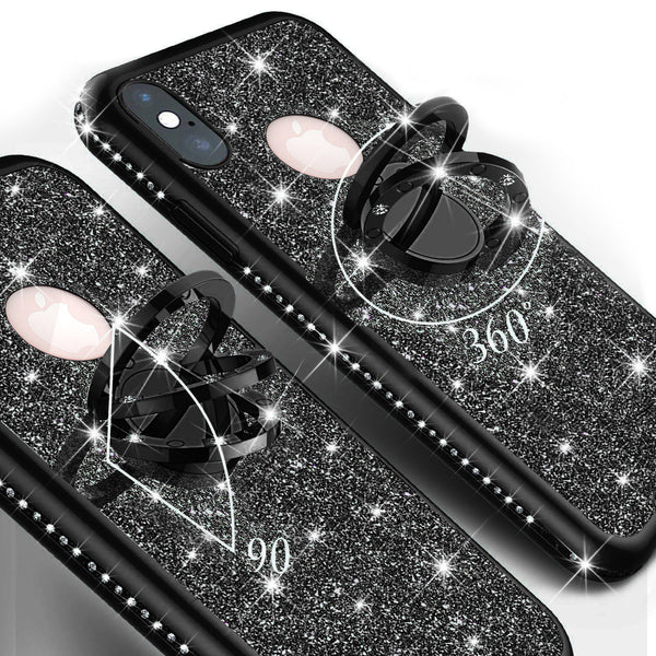 apple iphone xr glitter bling fashion 3 in 1 case - black - www.coverlabusa.com