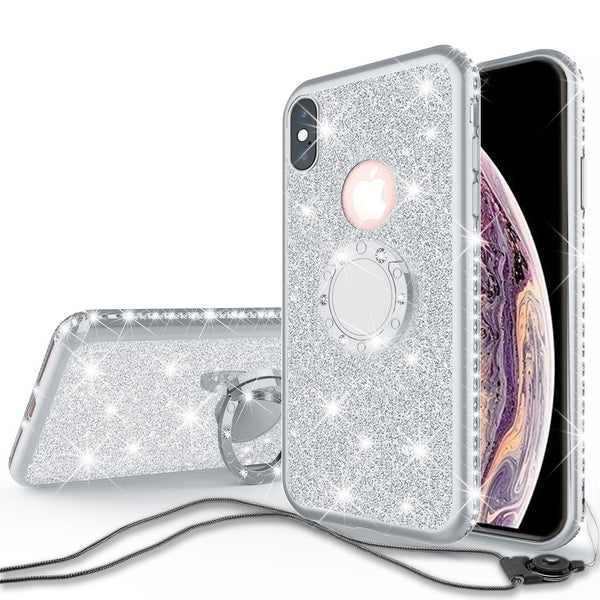 apple iphone xs max glitter bling fashion 3 in 1 case - silver - www.coverlabusa.com