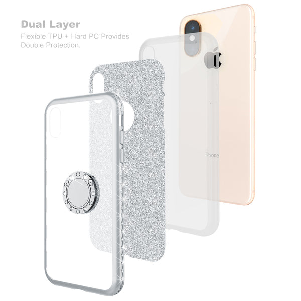 apple iphone xs max glitter bling fashion 3 in 1 case - silver - www.coverlabusa.com
