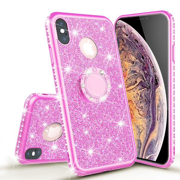 apple iphone xs glitter bling fashion 3 in 1 case - hot pink - www.coverlabusa.com