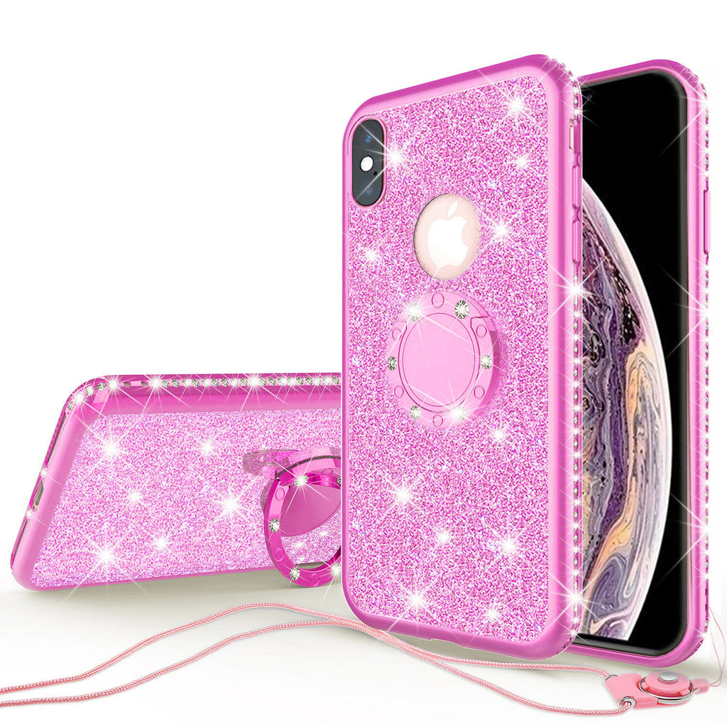 apple iphone xs glitter bling fashion 3 in 1 case - hot pink - www.coverlabusa.com