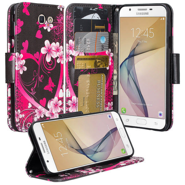 Samsung J7(2017), J7 Sky Pro, J7 V, J7 Perx Wallet Case - heart butterflies - www.coverlabusa.com