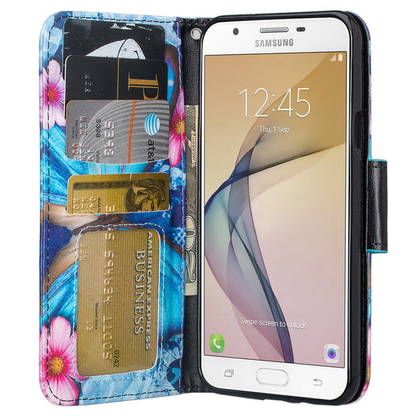 Samsung J7(2017), J7 Sky Pro, J7 V, J7 Perx Wallet Case - blue butterfly- www.coverlabusa.com