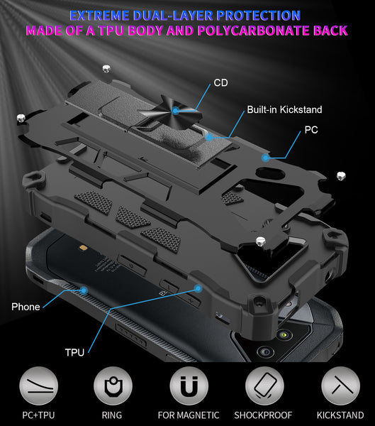 ring car mount kickstand hyhrid phone case for kyocera duraforce ultra 5g - black - www.coverlabusa.com