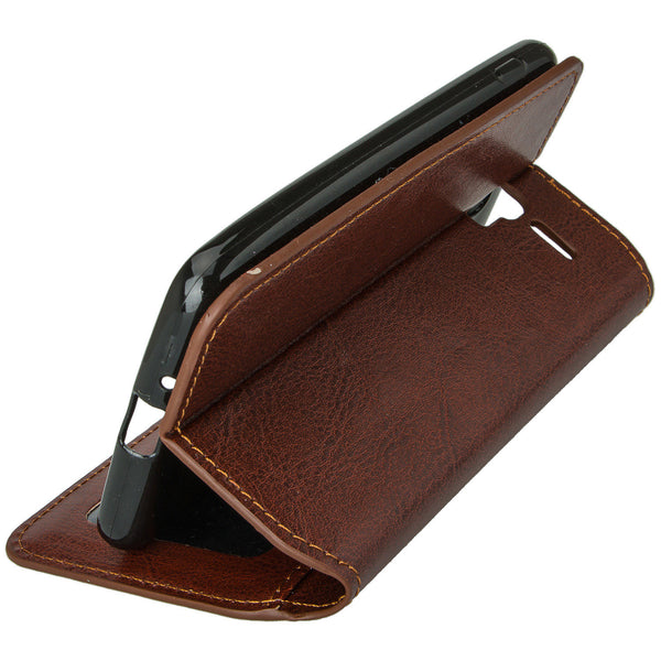 kyocera hydro view wallet case - brown - www.coverlabusa.com