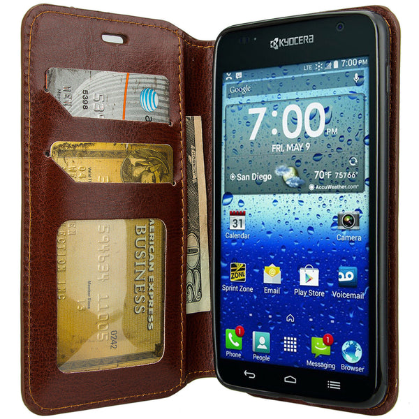 kyocera hydro view wallet case - brown - www.coverlabusa.com