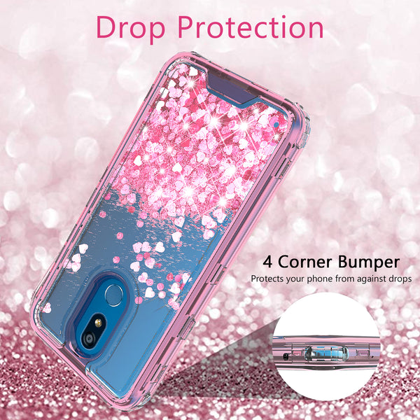 hard clear glitter phone case for lg k40 - pink - www.coverlabusa.com 
