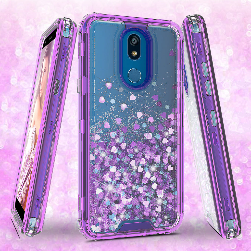 hard clear glitter phone case for lg aristo 4 plus - purple - www.coverlabusa.com 
