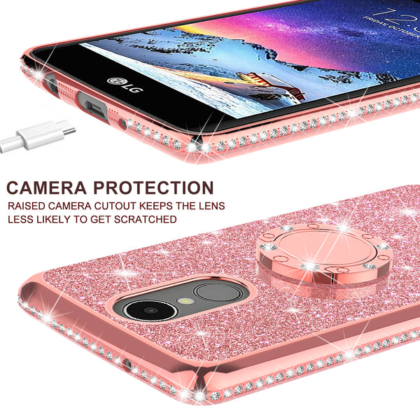 lg k20 plus, k20 v, harmony, k10 2017 glitter bling fashion case - rose gold - www.coverlabusa.com