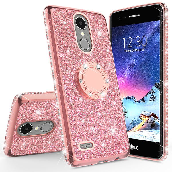 lg k20 plus, k20 v, harmony, k10 2017 glitter bling fashion case - rose gold - www.coverlabusa.com