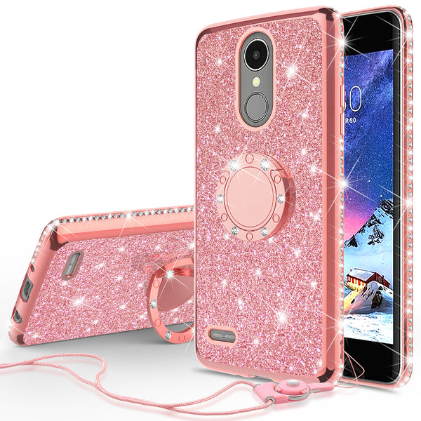 lg k20 plus, k20 v, harmony, k10 2017 glitter bling fashion case - rose gold - www.coverlabusa.com