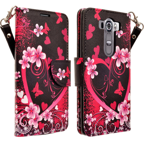 LG V10 leather wallet case - heart butterflies - www.coverlabusa.com