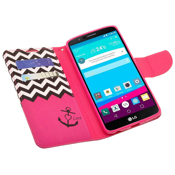 LG V10 leather wallet case - hot pink anchor - www.coverlabusa.com