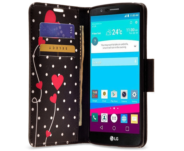 LG V10 leather wallet case - polka dot hearts - www.coverlabusa.com