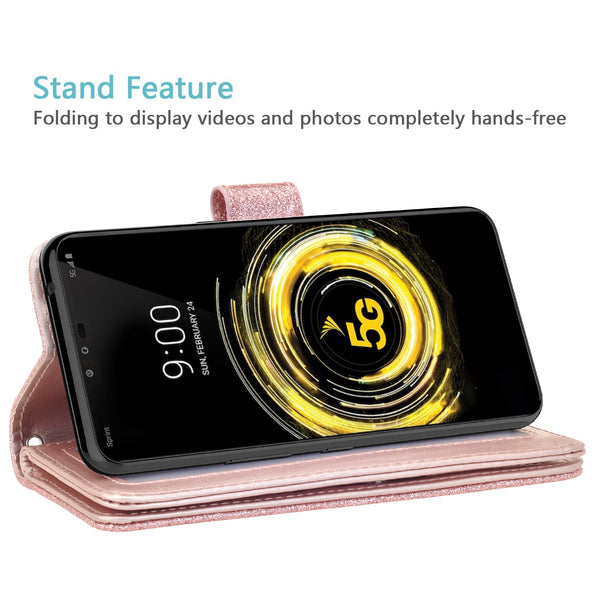 LG G8 ThinQ Glitter Wallet Case - Rose Gold - www.coverlabusa.com
