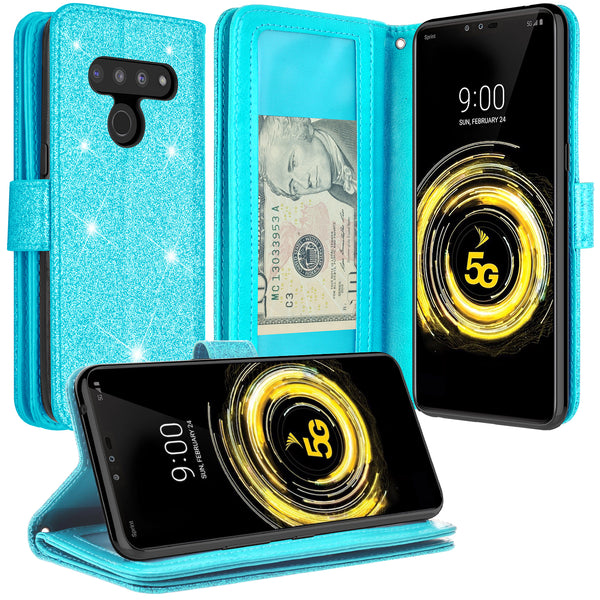 LG G8 ThinQ Glitter Wallet Case - Teal - www.coverlabusa.com