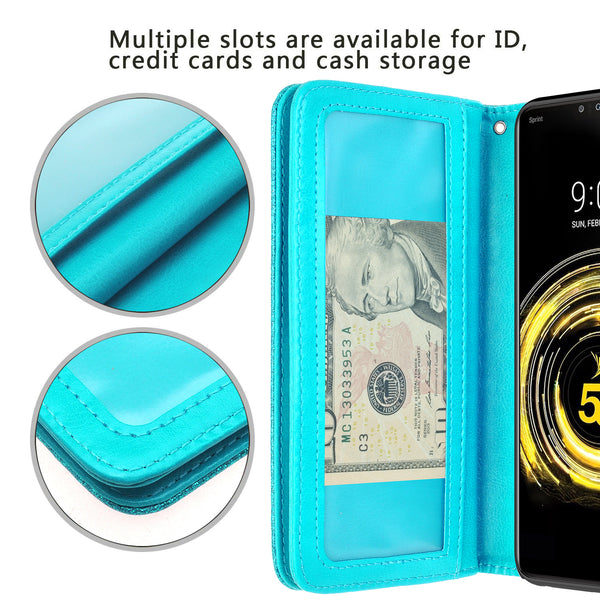 LG G8 ThinQ Glitter Wallet Case - Teal - www.coverlabusa.com