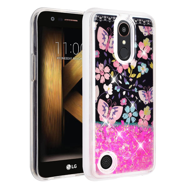 LG Aristo | K8 (2017) | Phoenix 3 | K4 2017  liquid sparkle quicksand case - pink butterfly - www.coverlabusa.com