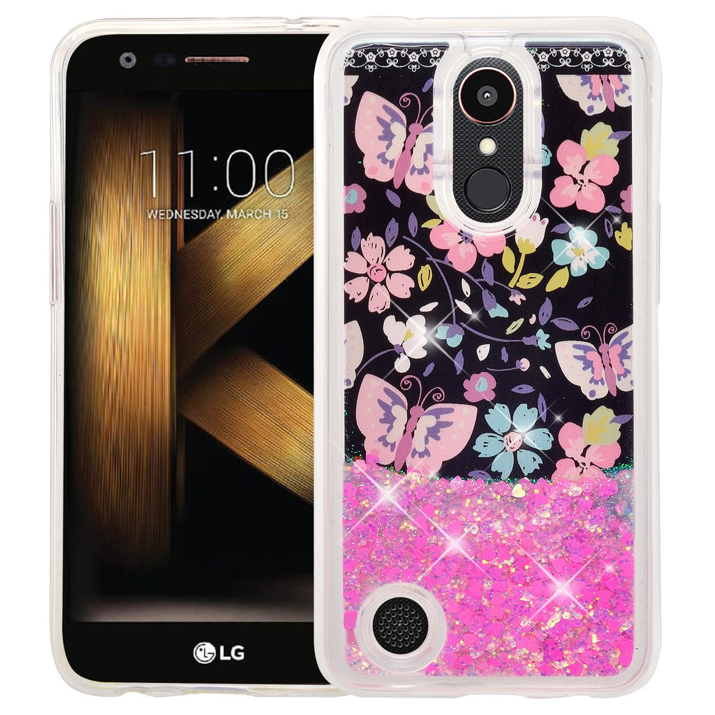 lg k20 plus  liquid sparkle quicksand case - pink butterfly - www.coverlabusa.com