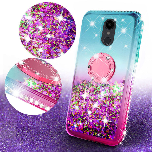 glitter ring phone case for lg aristo 4 plus - teal/pink gradient - www.coverlabusa.com 