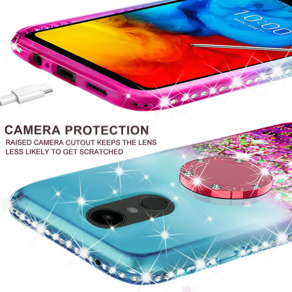 glitter ring phone case for lg aristo 4 plus - teal/pink gradient - www.coverlabusa.com 