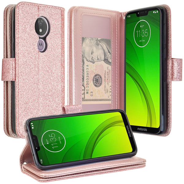 Motorola Moto G7 Power Glitter Wallet Case - Rose Gold - www.coverlabusa.com