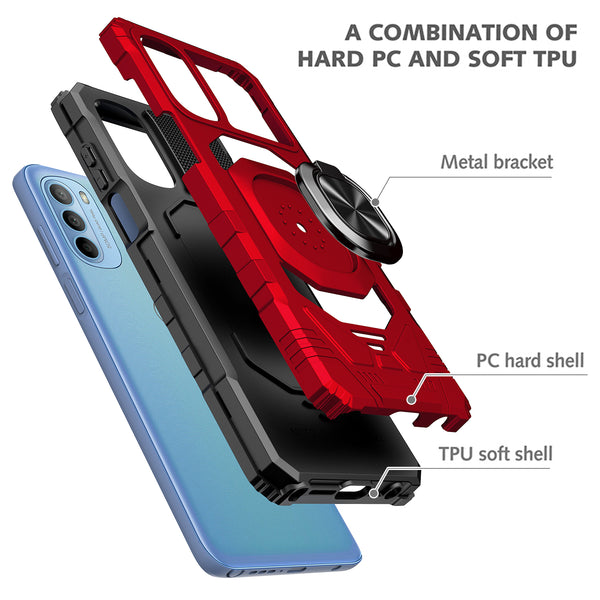 ring car mount kickstand hyhrid phone case for motorola moto g stylus 2022 - red - www.coverlabusa.com
