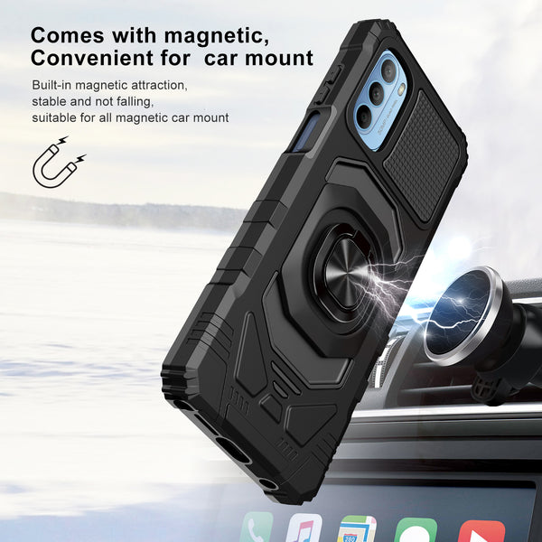 ring car mount kickstand hyhrid phone case for motorola moto g stylus 2022 - black - www.coverlabusa.com