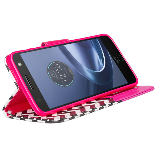 Moto Z Droid Wallet Case Hot Pink Chevron Anchor, www.coverlabusa.com