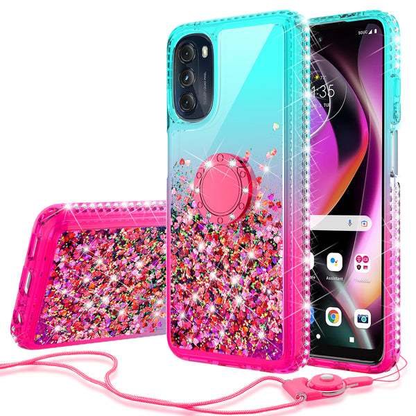 glitter phone case for motorola moto g 5g 2022 - teal/pink gradient - www.coverlabusa.com