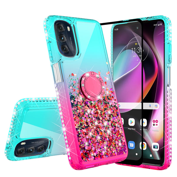 glitter phone case for motorola moto g 5g 2022 - teal/pink gradient - www.coverlabusa.com