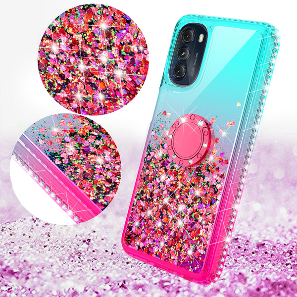 glitter phone case for motorola moto g 5g 2022 - teal/pink gradient - www.coverlabusa.com