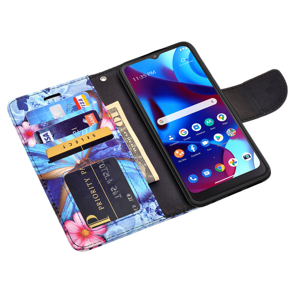 motorola moto g pure wallet case - blue butterfly - www.coverlabusa.com