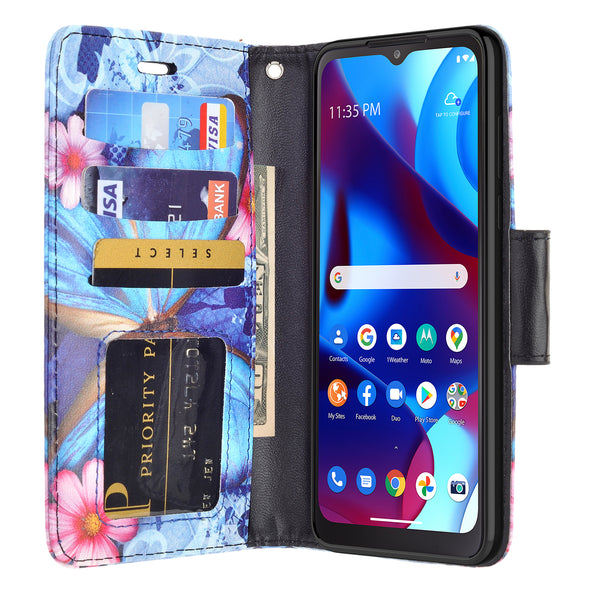 motorola moto g pure wallet case - blue butterfly - www.coverlabusa.com