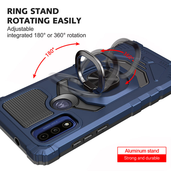 ring kickstand hyhrid phone case for motorola moto g pure - blue - www.coverlabusa.com