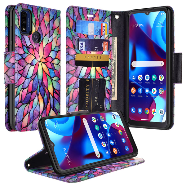 motorola moto g pure wallet case - rainbow flower - www.coverlabusa.com