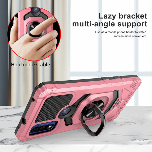 ring kickstand hyhrid phone case for motorola moto g pure - rose gold - www.coverlabusa.com