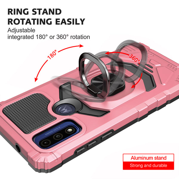 ring kickstand hyhrid phone case for motorola moto g pure - rose gold - www.coverlabusa.com