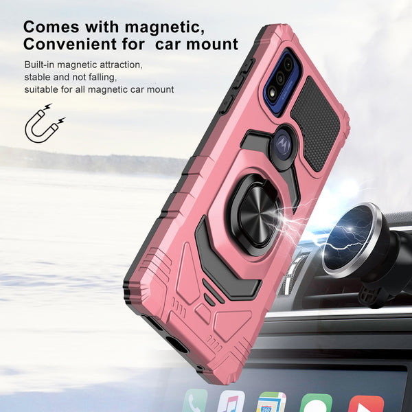 ring kickstand hyhrid phone case for motorola moto g pure - rose gold - www.coverlabusa.com