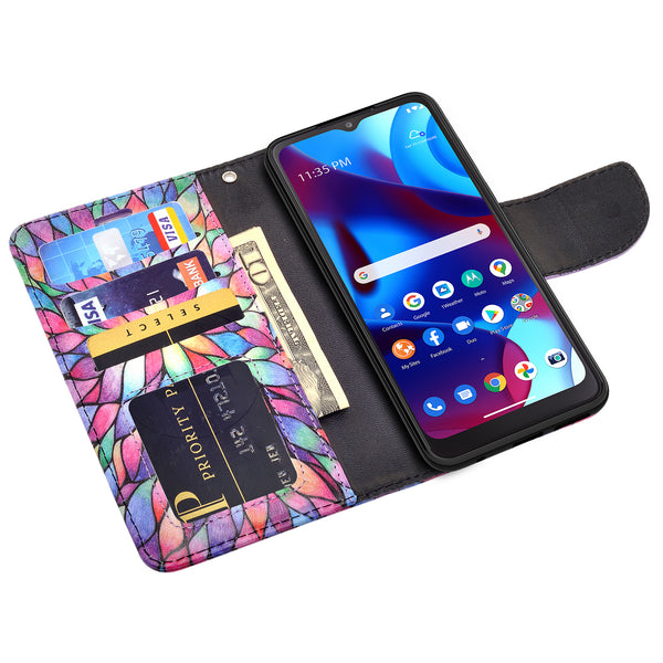 motorola moto g pure wallet case - rainbow flower - www.coverlabusa.com