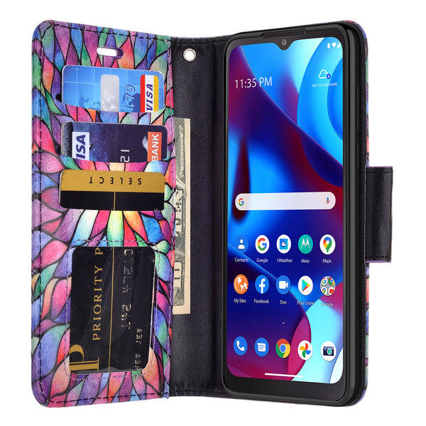 motorola moto g pure wallet case - rainbow flower - www.coverlabusa.com