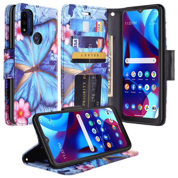 motorola moto g pure wallet case - blue butterfly - www.coverlabusa.com