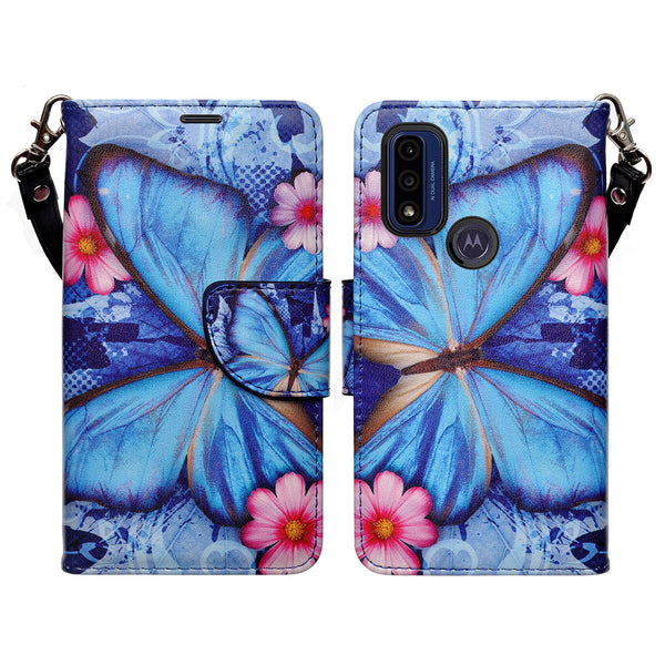 motorola moto g pure wallet case - blue butterfly - www.coverlabusa.com