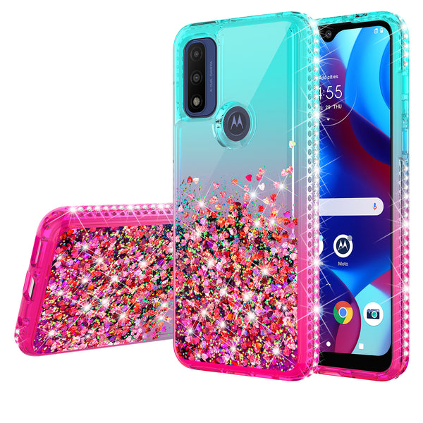 glitter phone case for motorola moto g pure - teal/pink gradient - www.coverlabusa.com