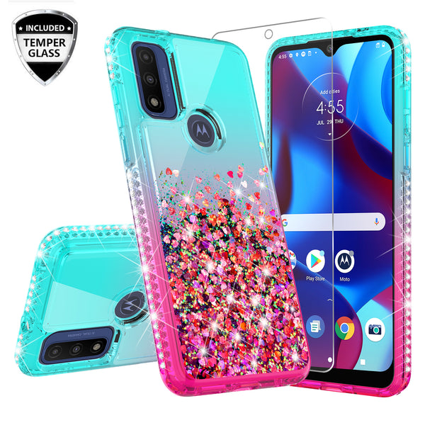 glitter phone case for motorola moto g pure - teal/pink gradient - www.coverlabusa.com