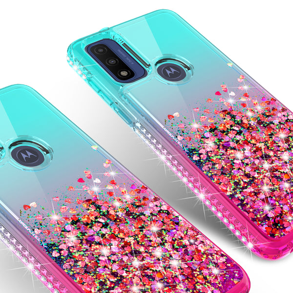 glitter phone case for motorola moto g pure - teal/pink gradient - www.coverlabusa.com